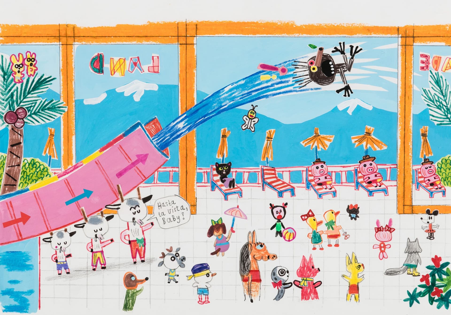 Konstverk: Gry Moursund, ur boken Bukkene Bruse på badeland, 2009