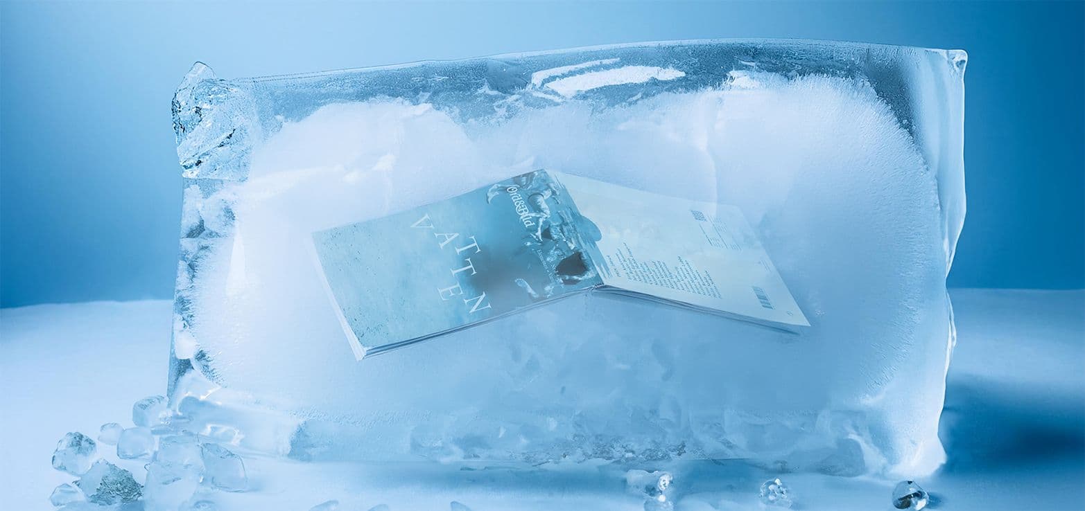 Bild av tidningsnummer i isblock