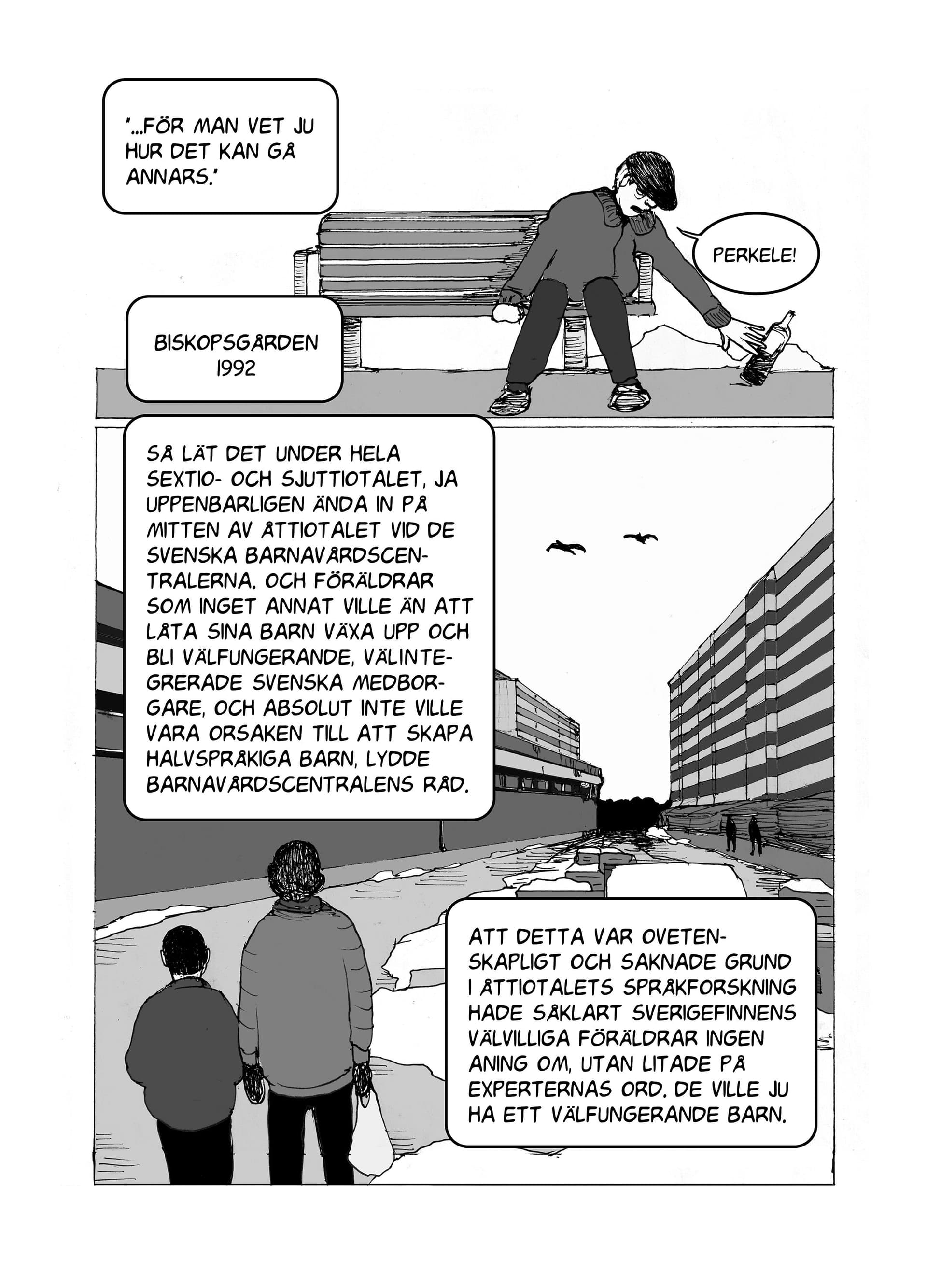 Verk: Mats Kejonen, ur Finnkampen: Sverigefinnarnas illustrerade historia