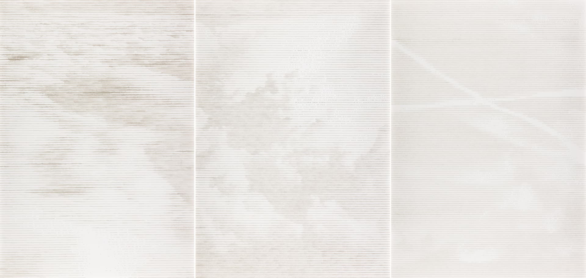 Tre verk av Anna Ling ur serien Oceaner av Luft