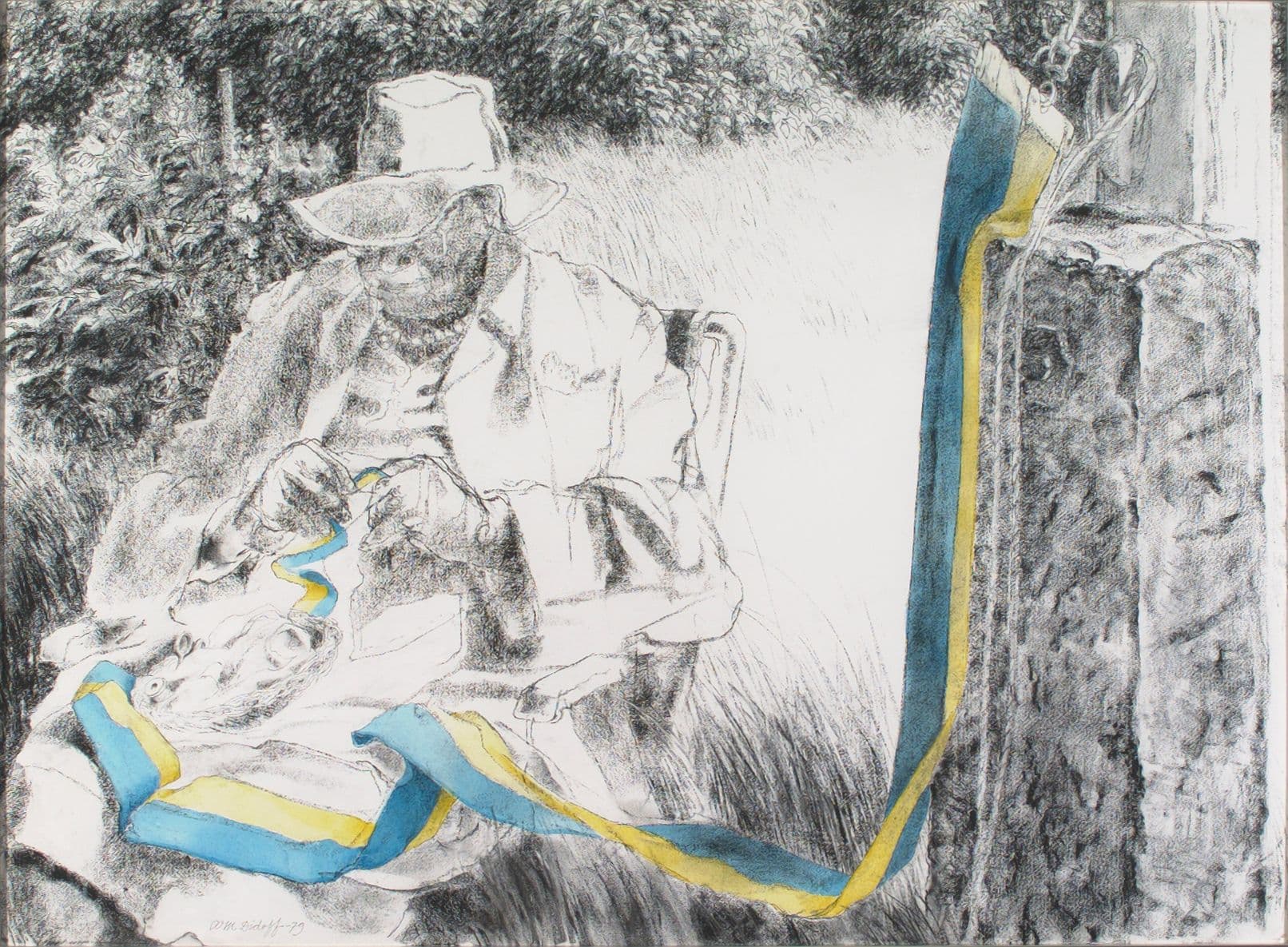 Artwork: Ann-Mari Didoff, The pennant is being repaired yet another summer, 1979