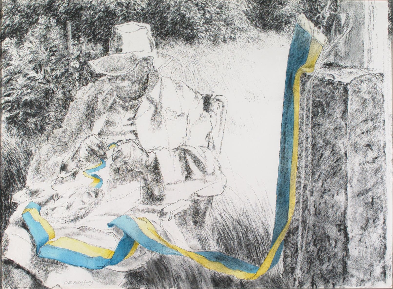 Artwork: Ann-Mari Didoff, The pennant is being repaired yet another summer, 1979