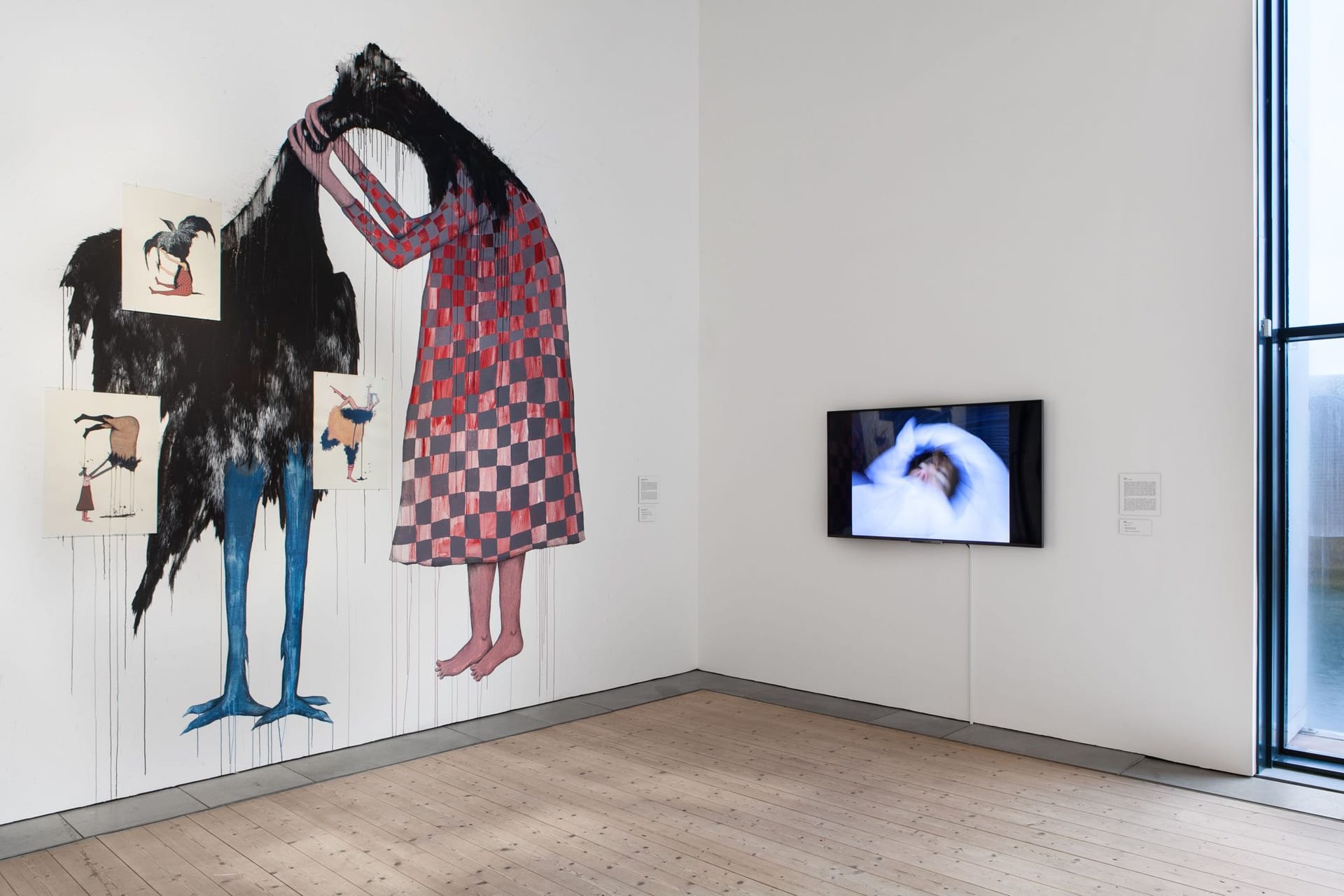 Documentation from the exhibition Primary Force. Mural and video work.