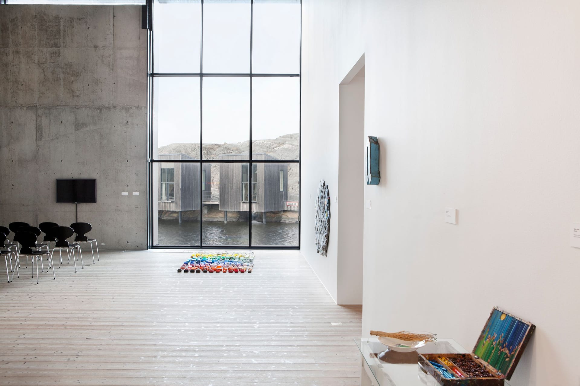 Exhibition hall featuring works by Anu Tuominen.