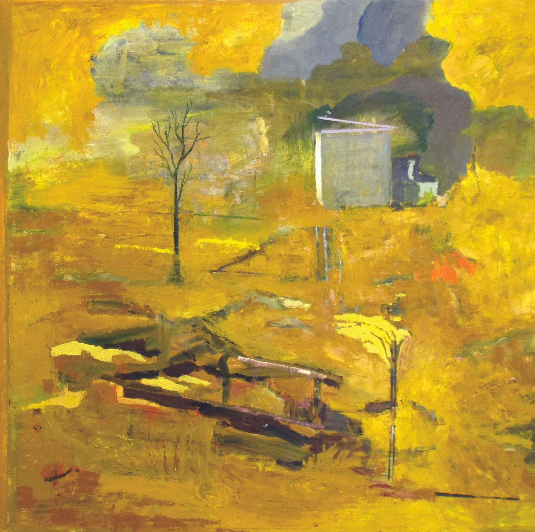 Yellow painting af a landscape by Stefan Ceder