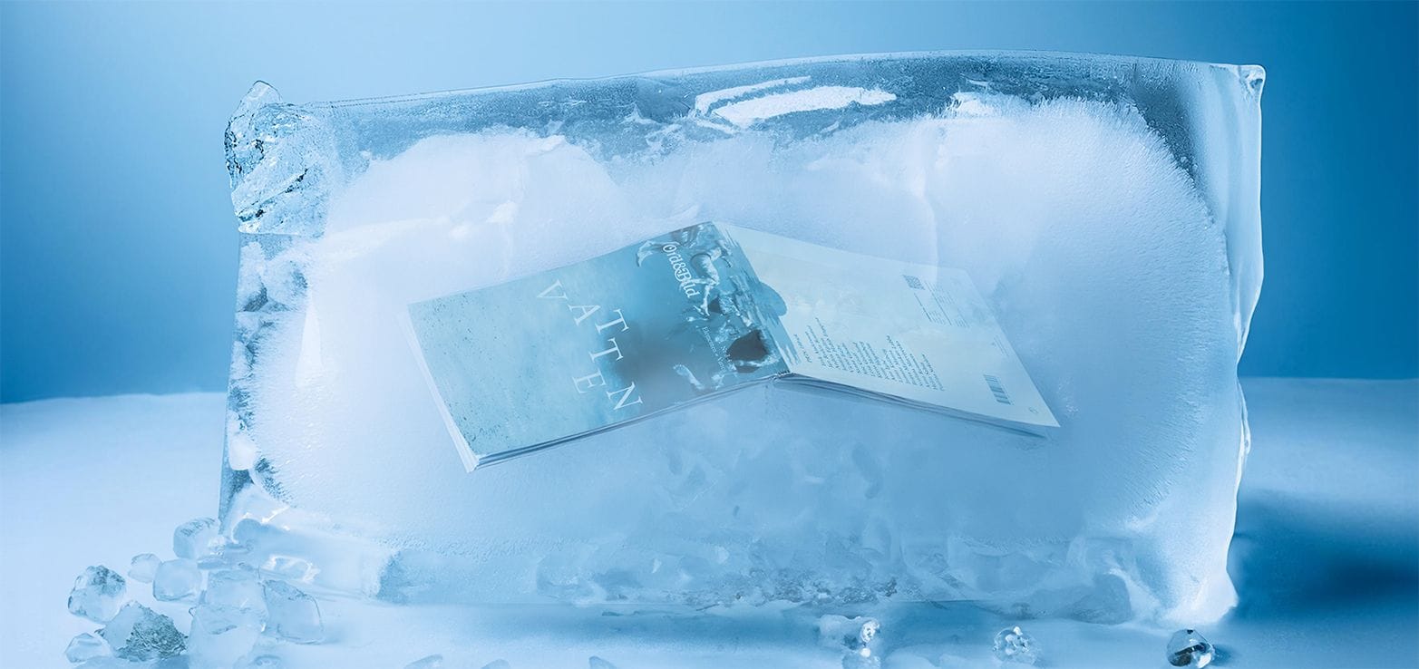 Image of newspaper issue in block of ice