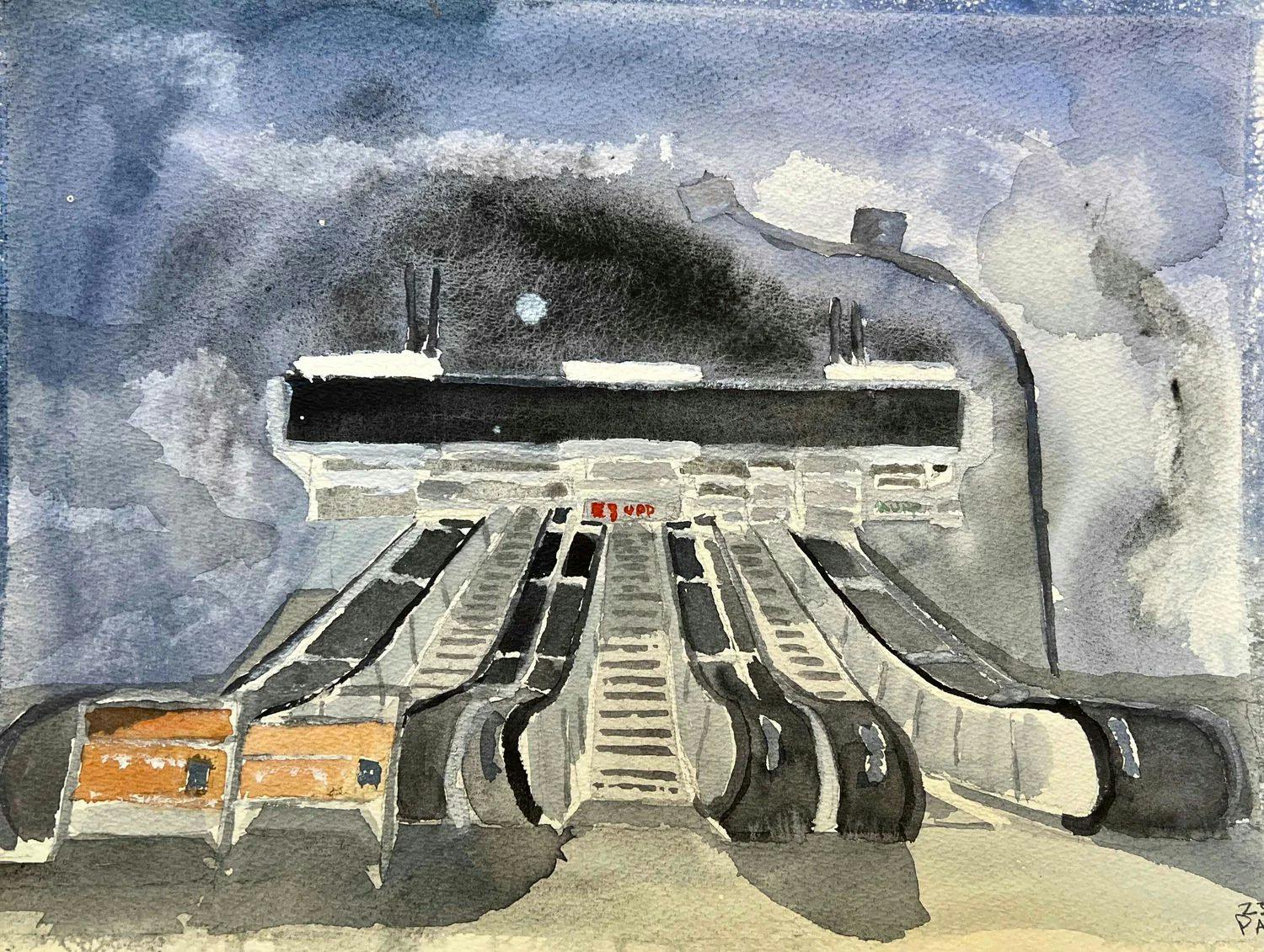 Akvarellmålning: Petter Askergren, En kväll i tunnelbanan