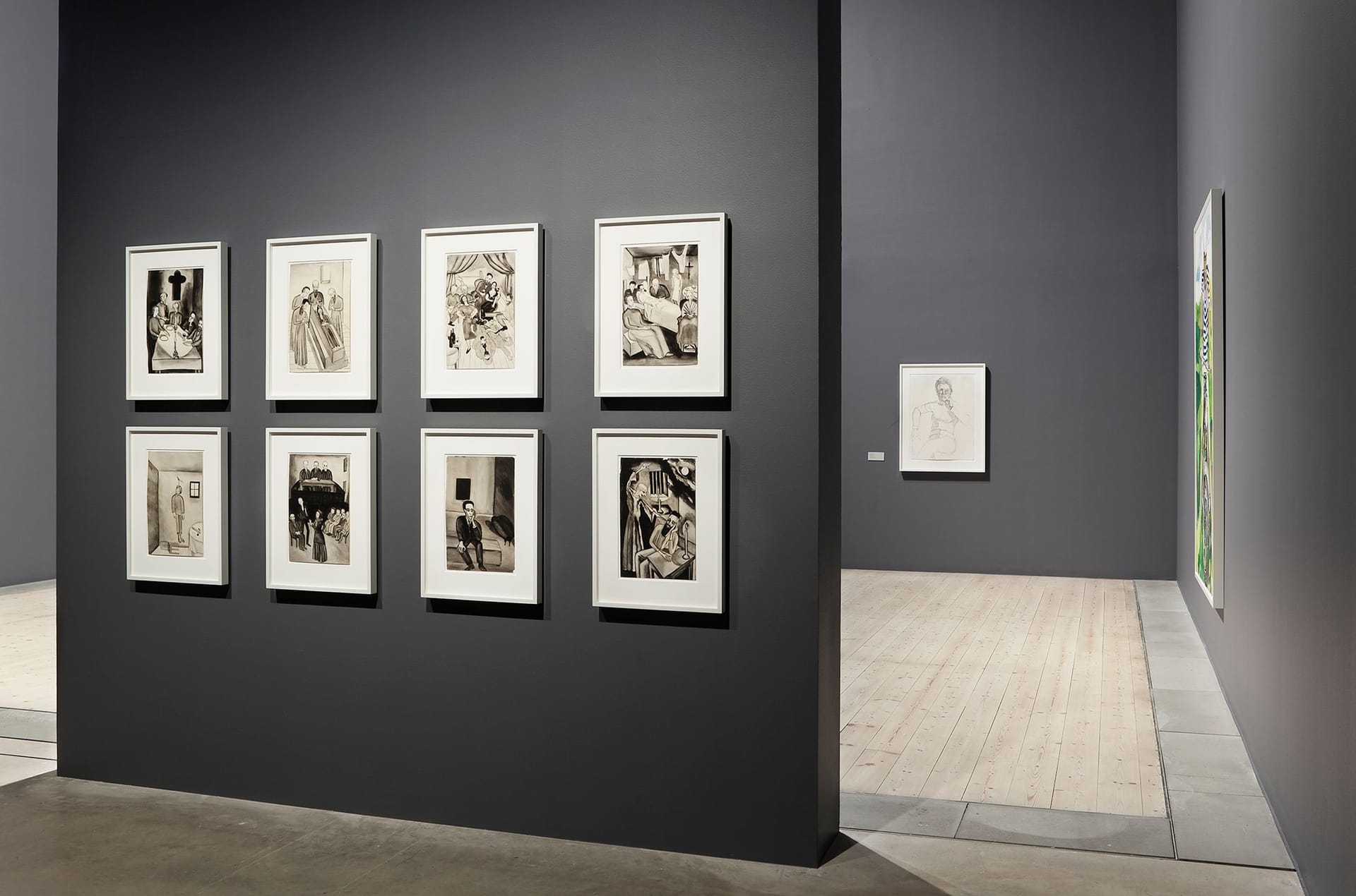 Photo of a gray exhibition hall