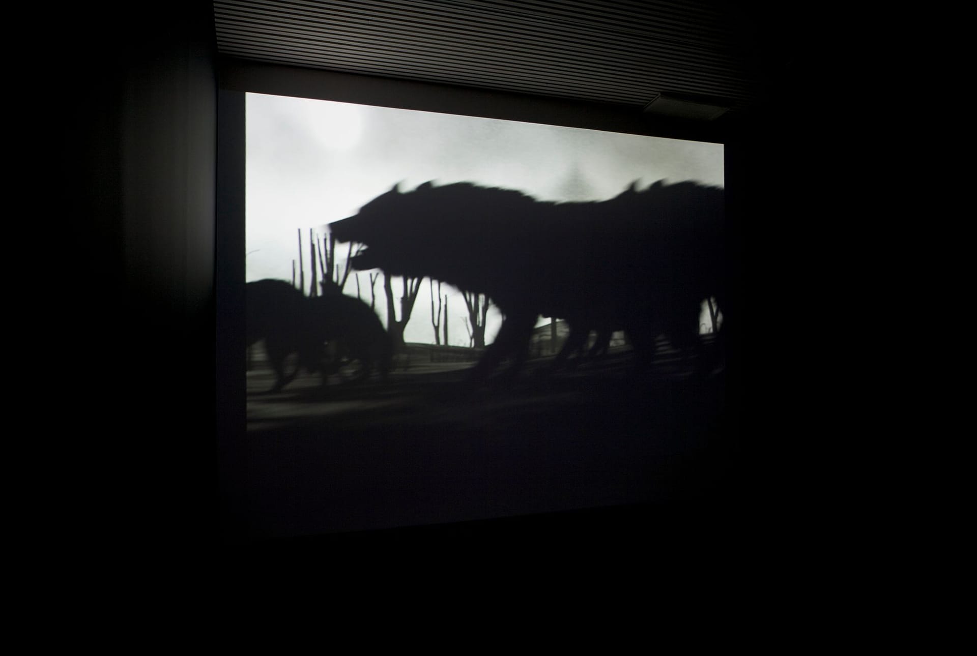 Exhibition, still image from black/white animation