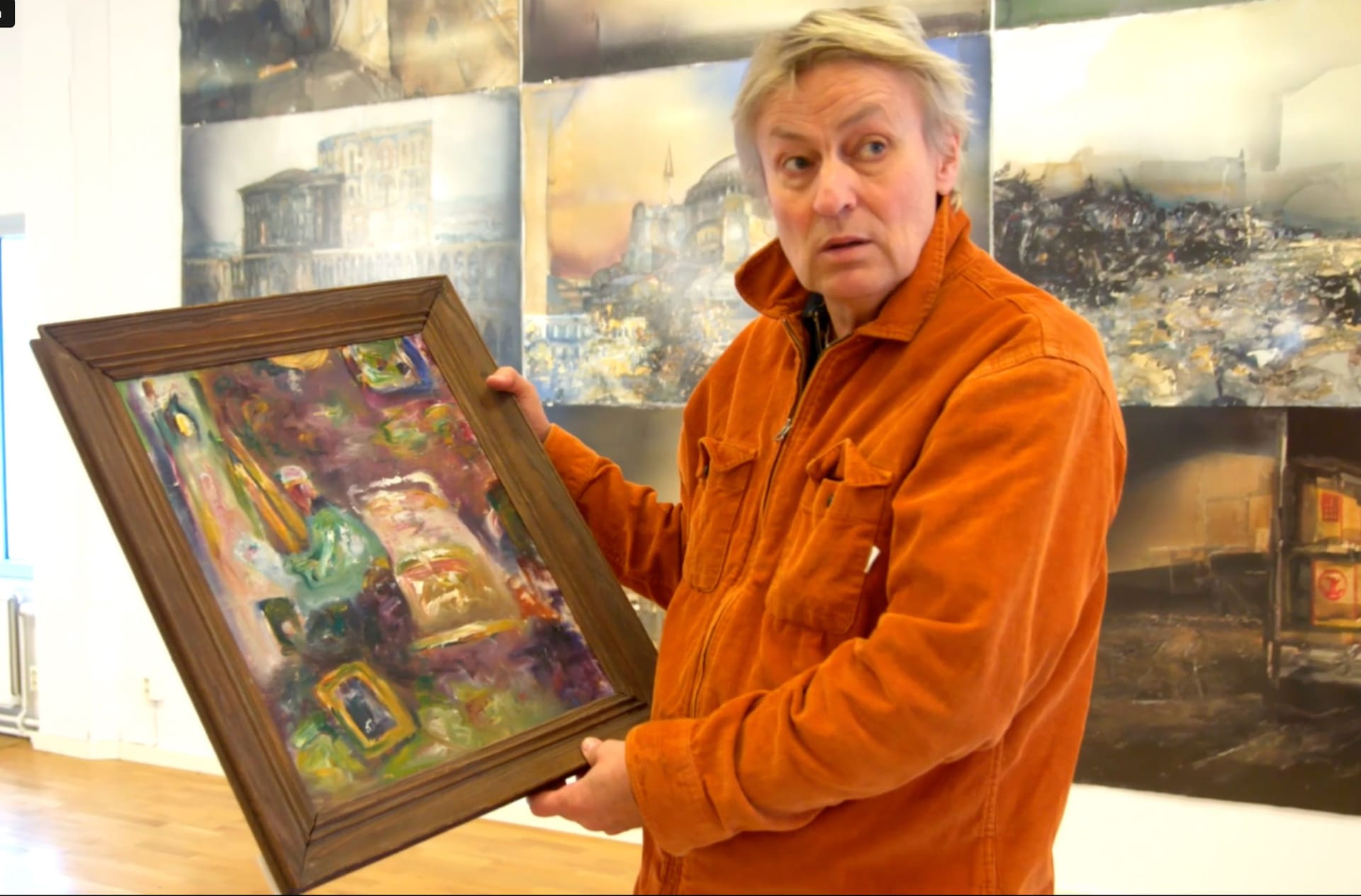 Lars Lerin with a painting by Åke Göransson