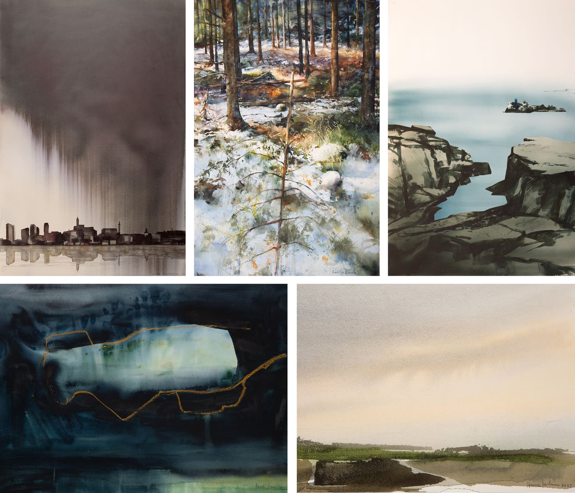 Collage av akvarellmålningar