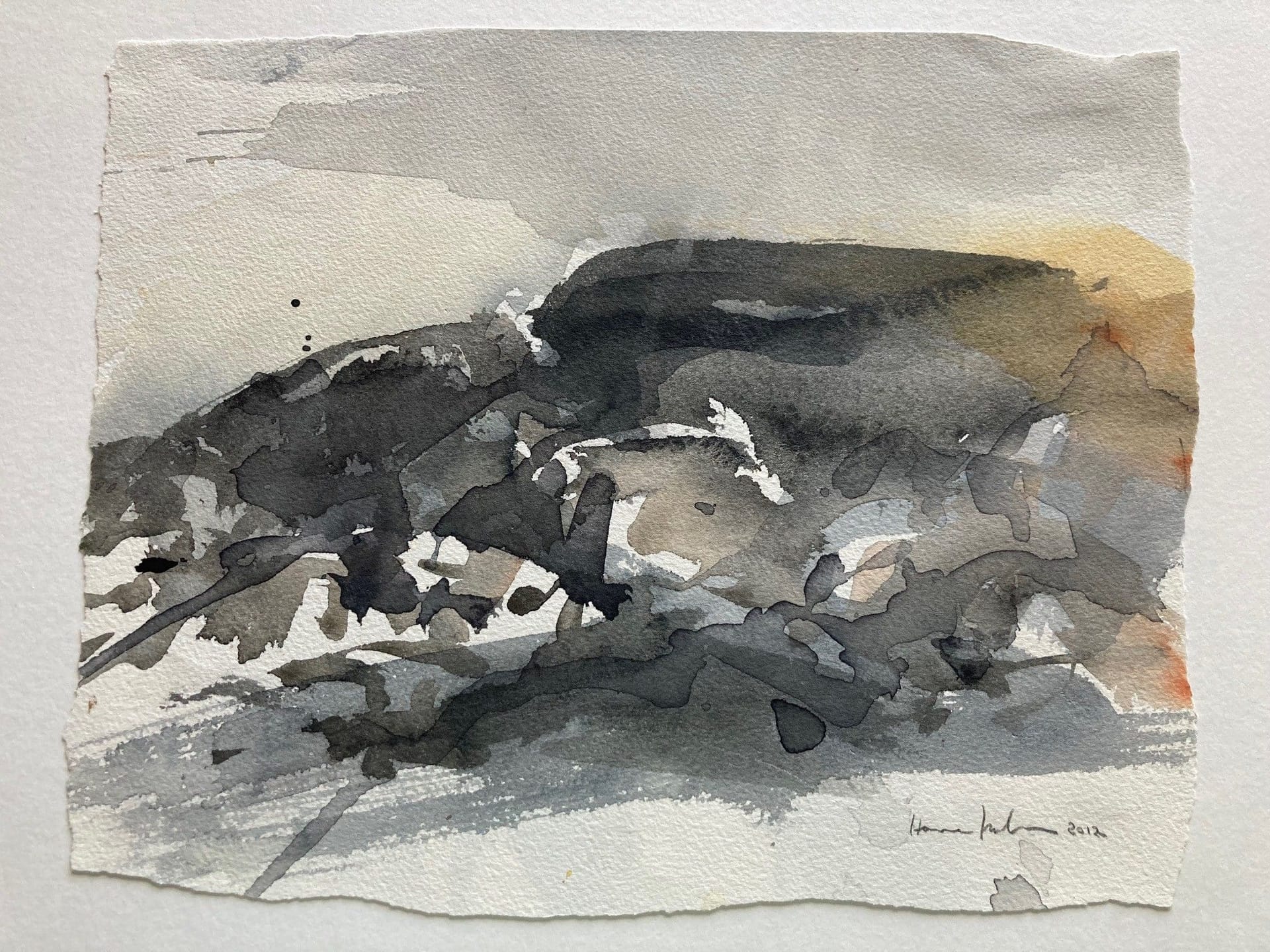 Watercolour painting depicting cliffs