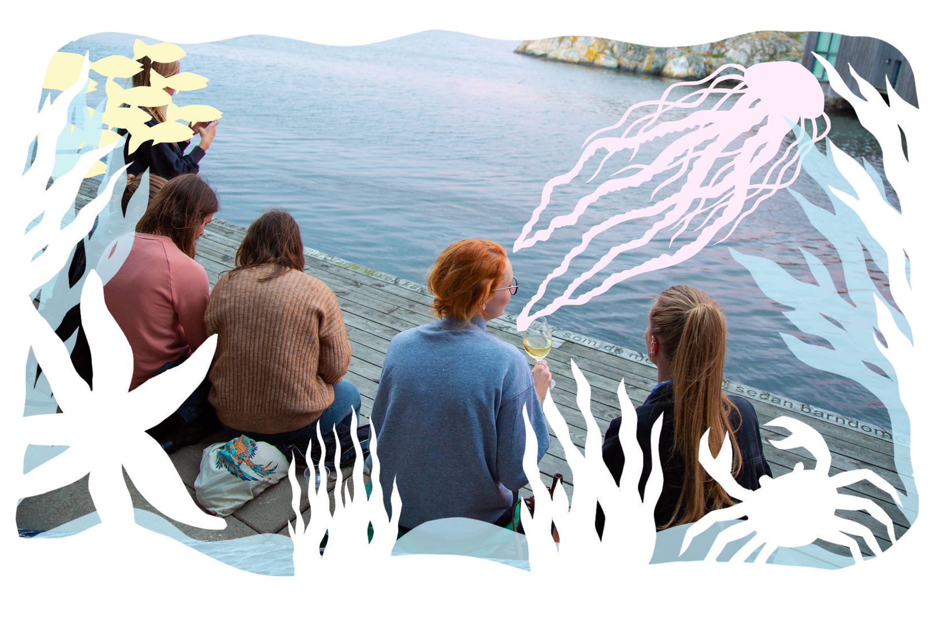 People sitting by the ocean