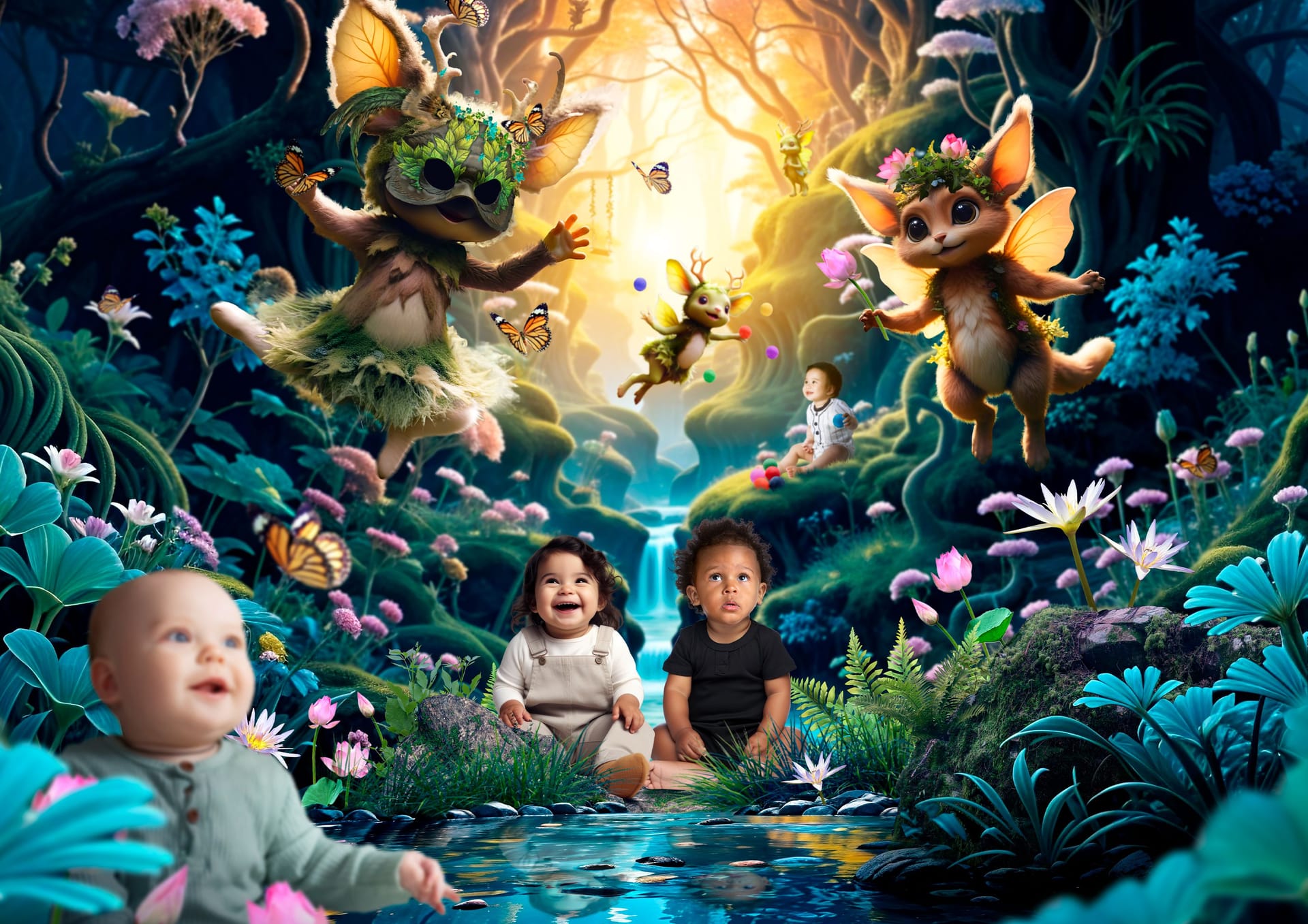 A digital animation of babies in an enchanted world